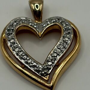 Vtg 925 Two-Tone Heart Pendant Necklace Charm
rhinestone Look
